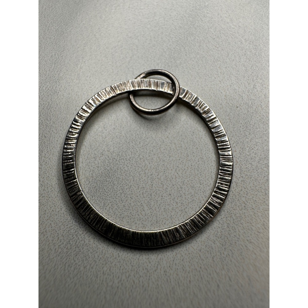 Sterling Silver 925 Hammered Circle Pendant Textured Round Artisan Charm 1.12g